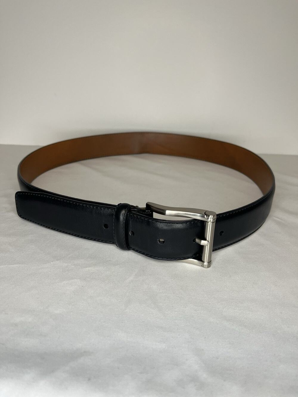 Magnanni Men’s Genuine Leather Belt Size 35 Silver Single Prong Buckle